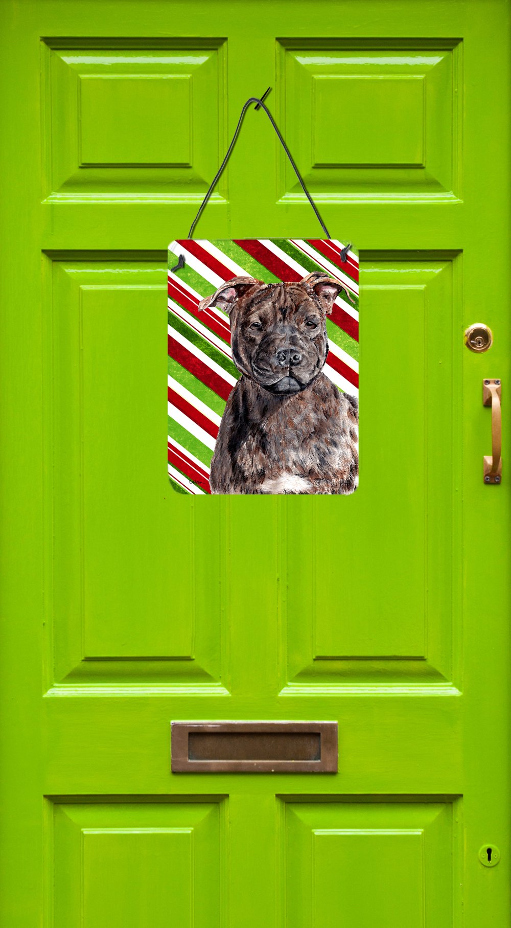 Staffordshire Bull Terrier Christmas Metal Sign - SC9801DS1216 Aluminum Wall Decor for Kitchen, Bar, Bathroom & Front Door | Holiday Home Decor, Dog Lover Gift, Festive Door Hanging