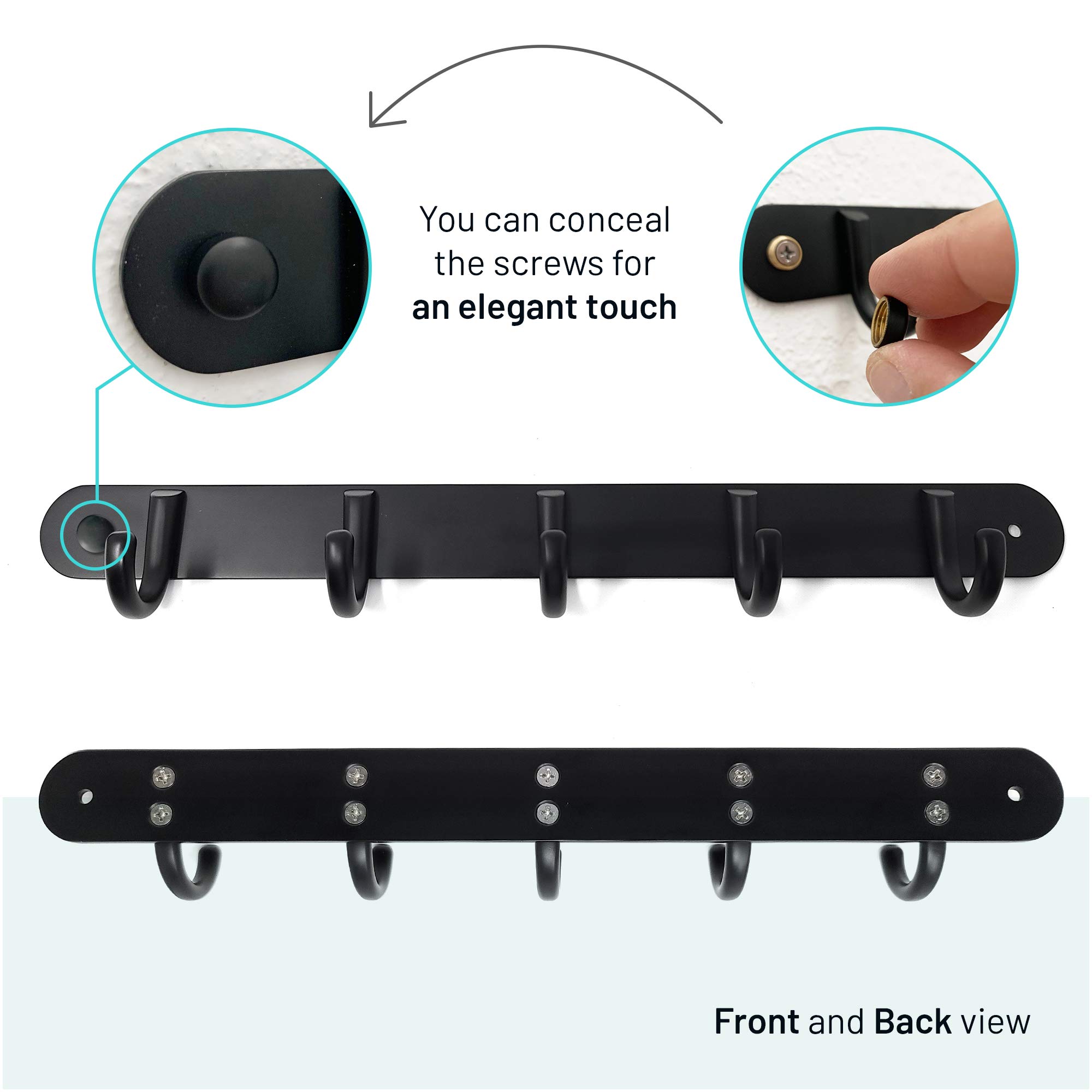 Premium Wall Mounted Coat Hooks Set of 5 - Heavy Duty Bathroom & Bedroom Hangers for Towels, Robes & Jackets - Space Saving Entryway & Hallway Organizer - Rustproof Durable Metal Hooks for Home Decor & Closet Storage