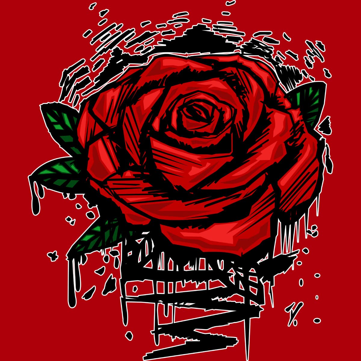 Design By Humans Junior's Rugged Rose Graphic Tee by Adamzworld - Soft Cotton T-Shirt for Women - Casual Streetwear & Everyday Outfit