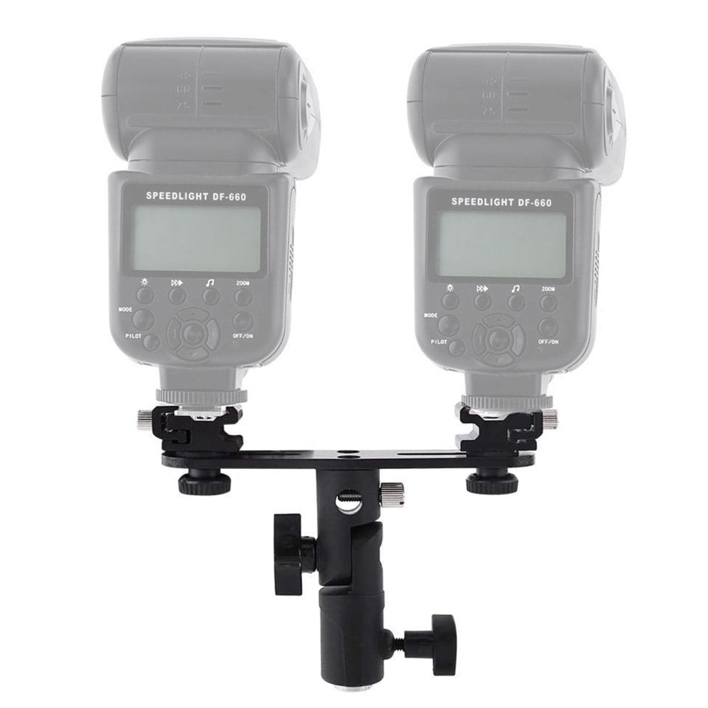 Professional Double Flash Bracket with Dual Cold Shoe Mount - Perfect for Photography Lighting Stands, Studio Strobes & On-Camera Flash Setups