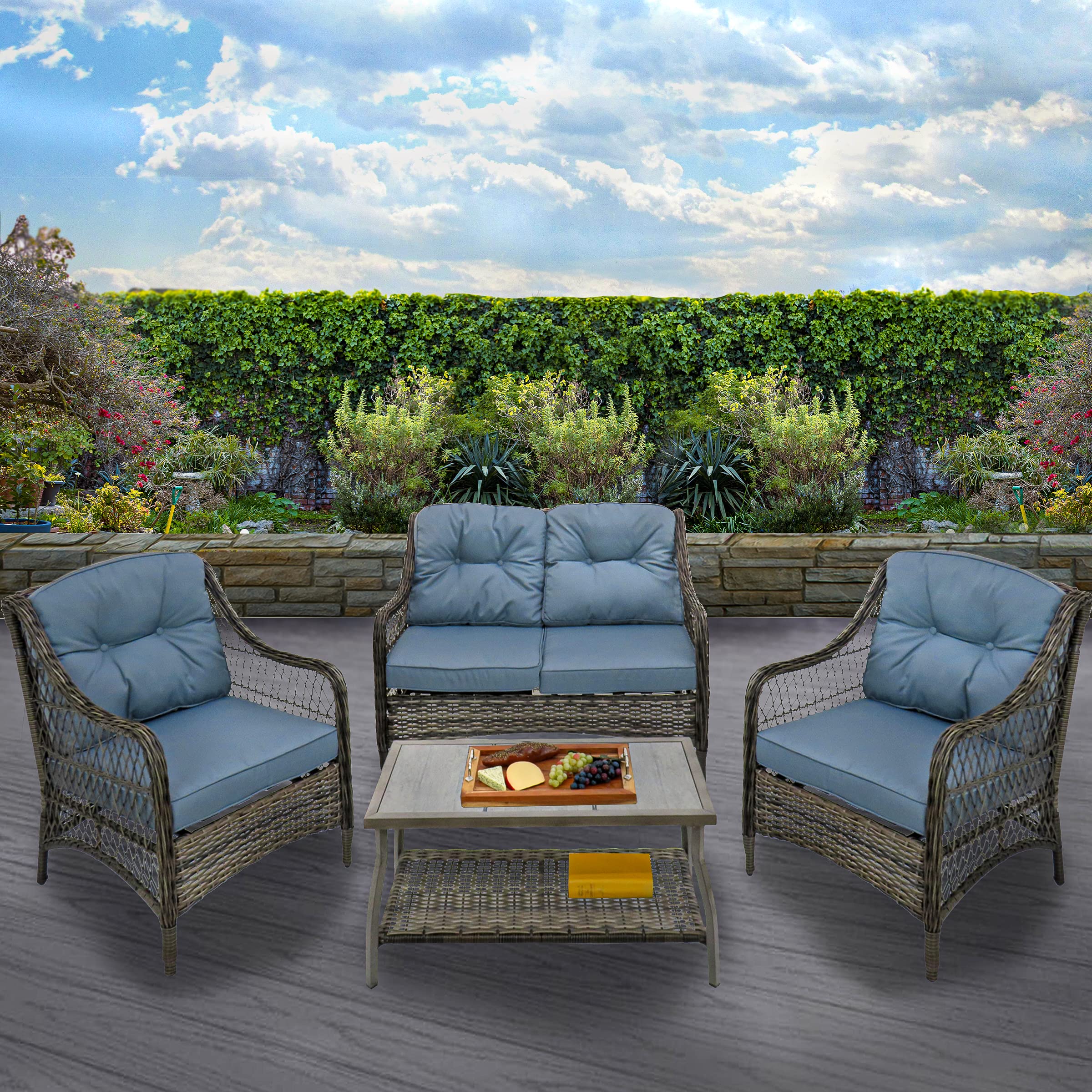 Premium Black Outdoor Furniture Set SV42-SS0363-4P - Patio, Garden & Backyard Dining - Weather-Resistant 4-Piece Seating for Relaxing & Entertaining