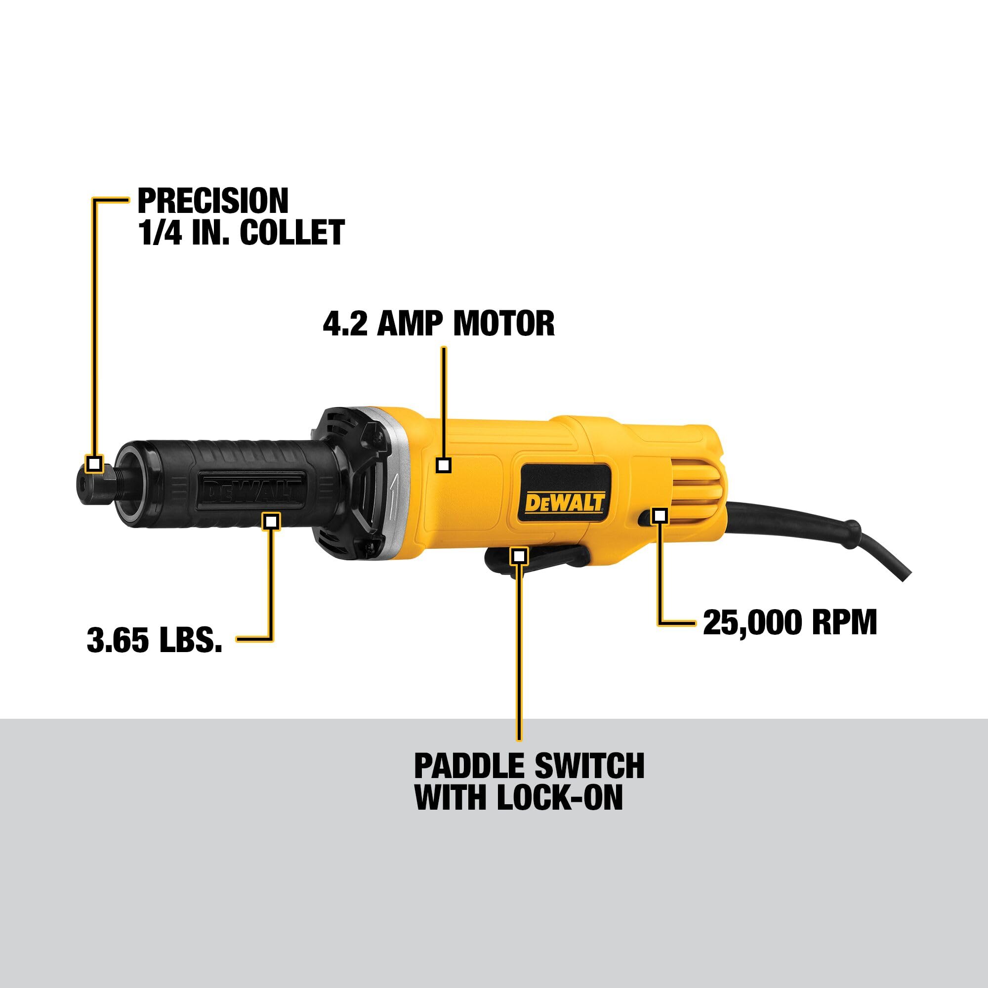 DEWALT DWE4887 4.2-Amp 1-1/2-Inch Corded Die Grinder with 25,000 RPM for Metalworking, Wood Carving, and DIY Projects - AC/DC Capacity Power Tool for Professional and Home Use