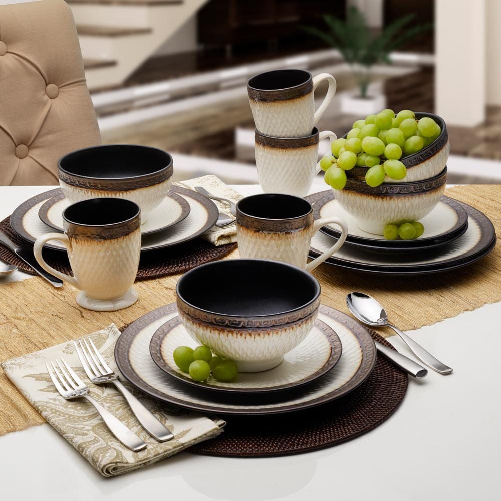 Sorrento 16-Piece Dinnerware Set - Service for 4 People, Porcelain Dinner Plates, Bowls & Mugs - Elegant Tableware for Family Dinners, Parties & Restaurant Use