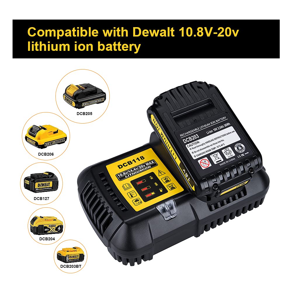 4.5A Fast Charger Station for Dewalt 20V/60V MAX Lithium-Ion Batteries - Replacement for DCB118, DCB115, DCB112, DCB107, DCB104 Chargers | Quick Charging for Power Tools, Drills, Saws & Outdoor Equipment