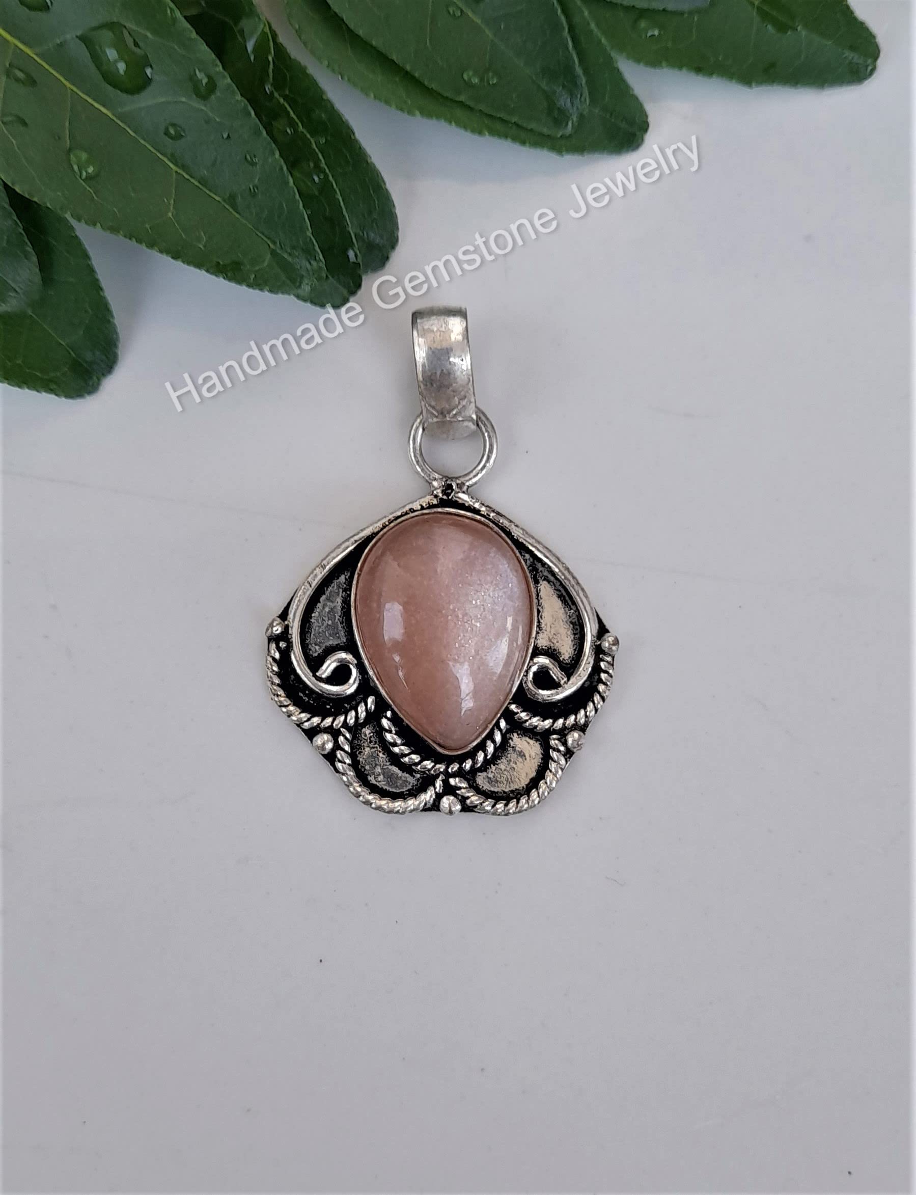 Peach Moonstone Pendant Necklace - 925 Sterling Silver Plated Women's Jewelry with Light Pink Gemstone | Unique Birthstone Gift for Her | Perfect for Weddings, Anniversaries & Special Occasions