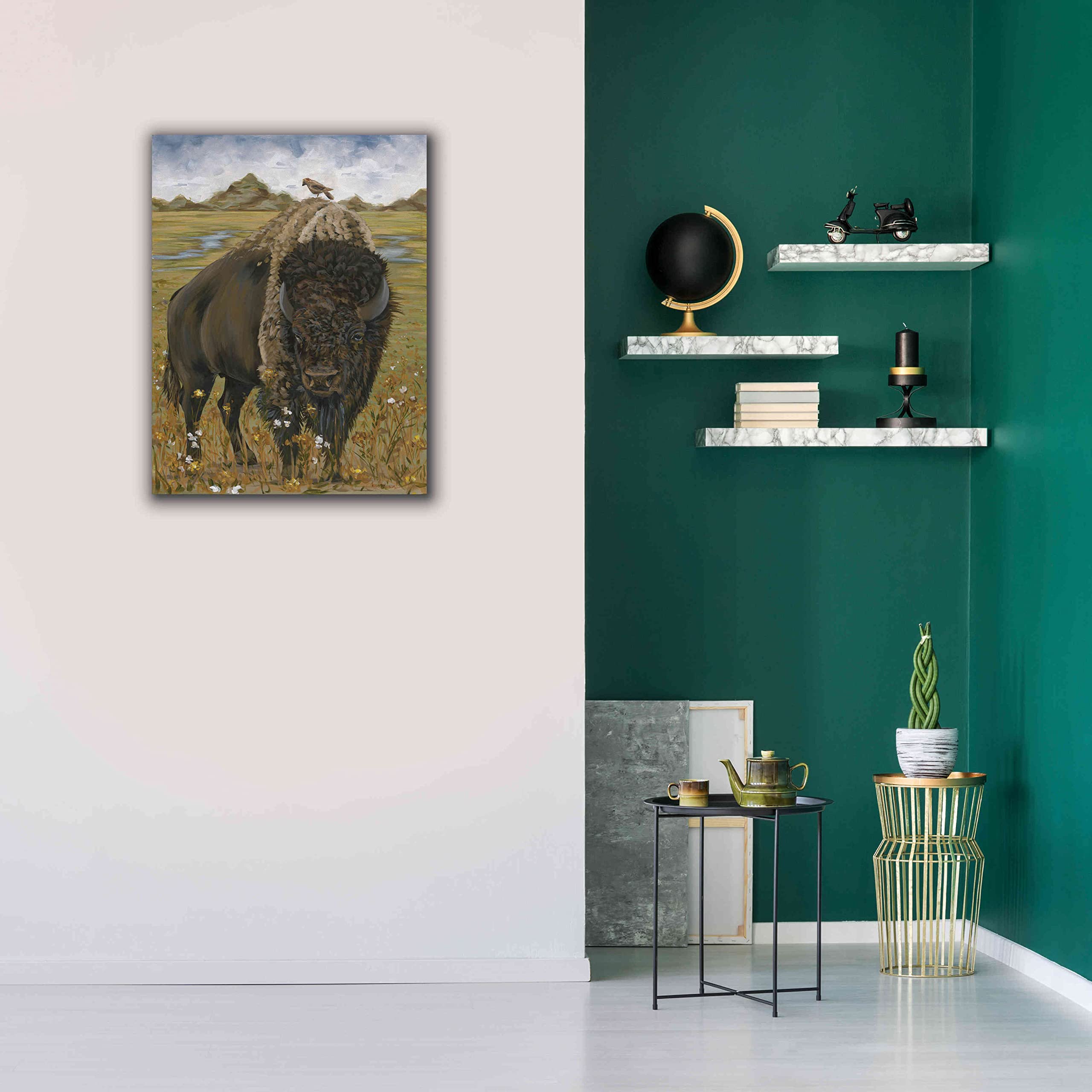 Bison by Hollihocks Art - Premium Giclee Canvas Wall Art Print 26x34 Inches - Western Home Decor for Living Room, Office & Cabin