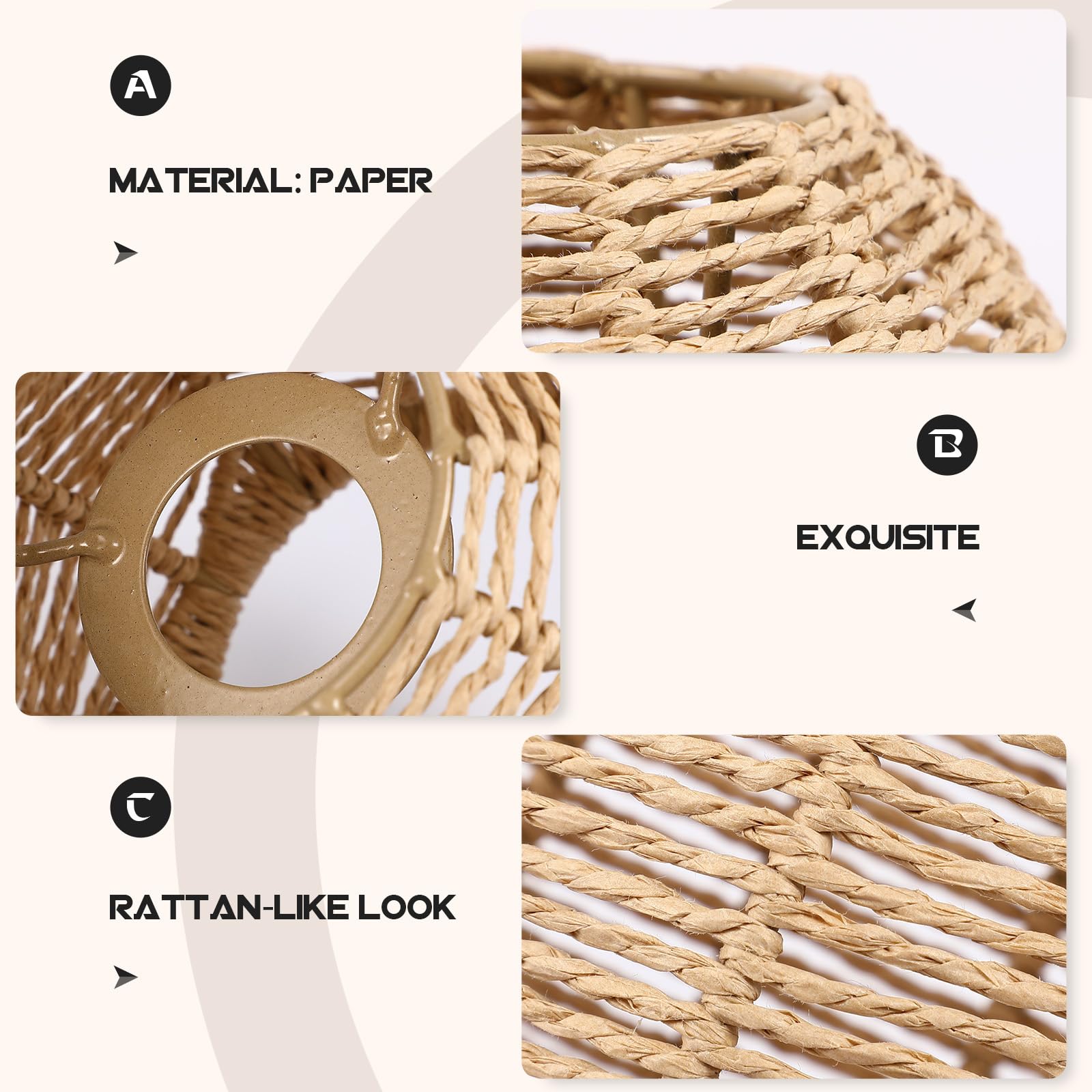 DOITOOL Small Wicker Rattan Lamp Shade - Boho Woven Pendant Light Cover, Retro Replacement Lampshade for Floor Lamps, Chandeliers, Desk Lamps, Wall Sconces (Khaki Dark/Light) - Perfect for Living Room, Bedroom, and Patio Decor