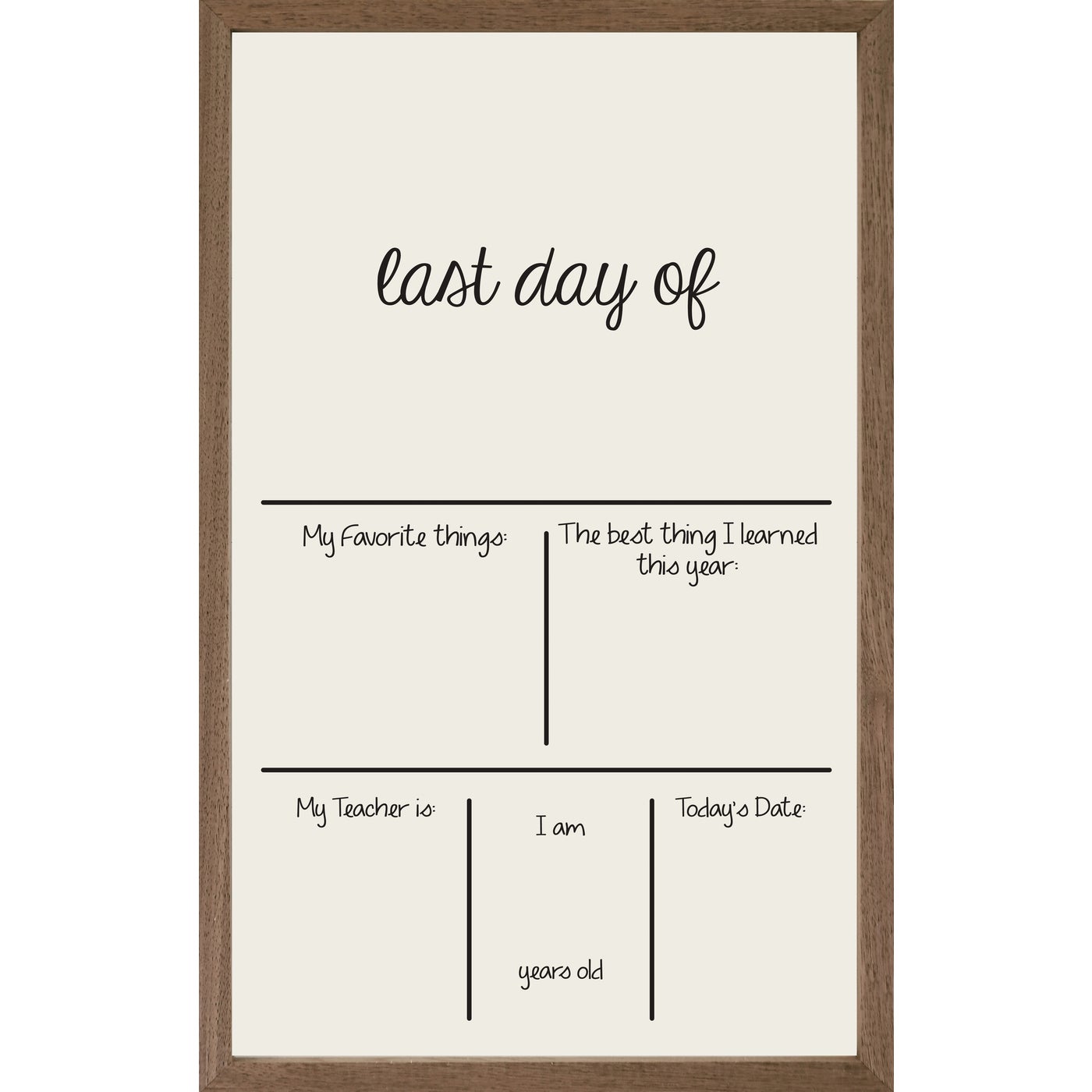 Personalized Child's Last Day of School Wood Framed Whiteboard - Customizable Chalkboard Sign for Kindergarten Graduation, Preschool Memories & Back to School Decor - Perfect for Photo Props & Keepsakes