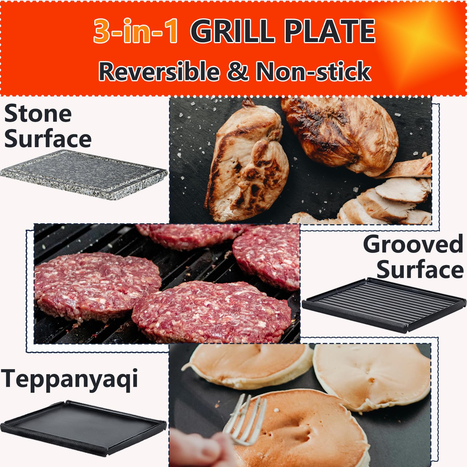 Electric Raclette Grill - 2-in-1 Indoor BBQ Grill with Non-Stick Plates & Stone, 1200W Fast Heating, 8 Cheese Melt Pans & Temp Control | Perfect for Family Gatherings, Dinner Parties & Cozy Winter Nights