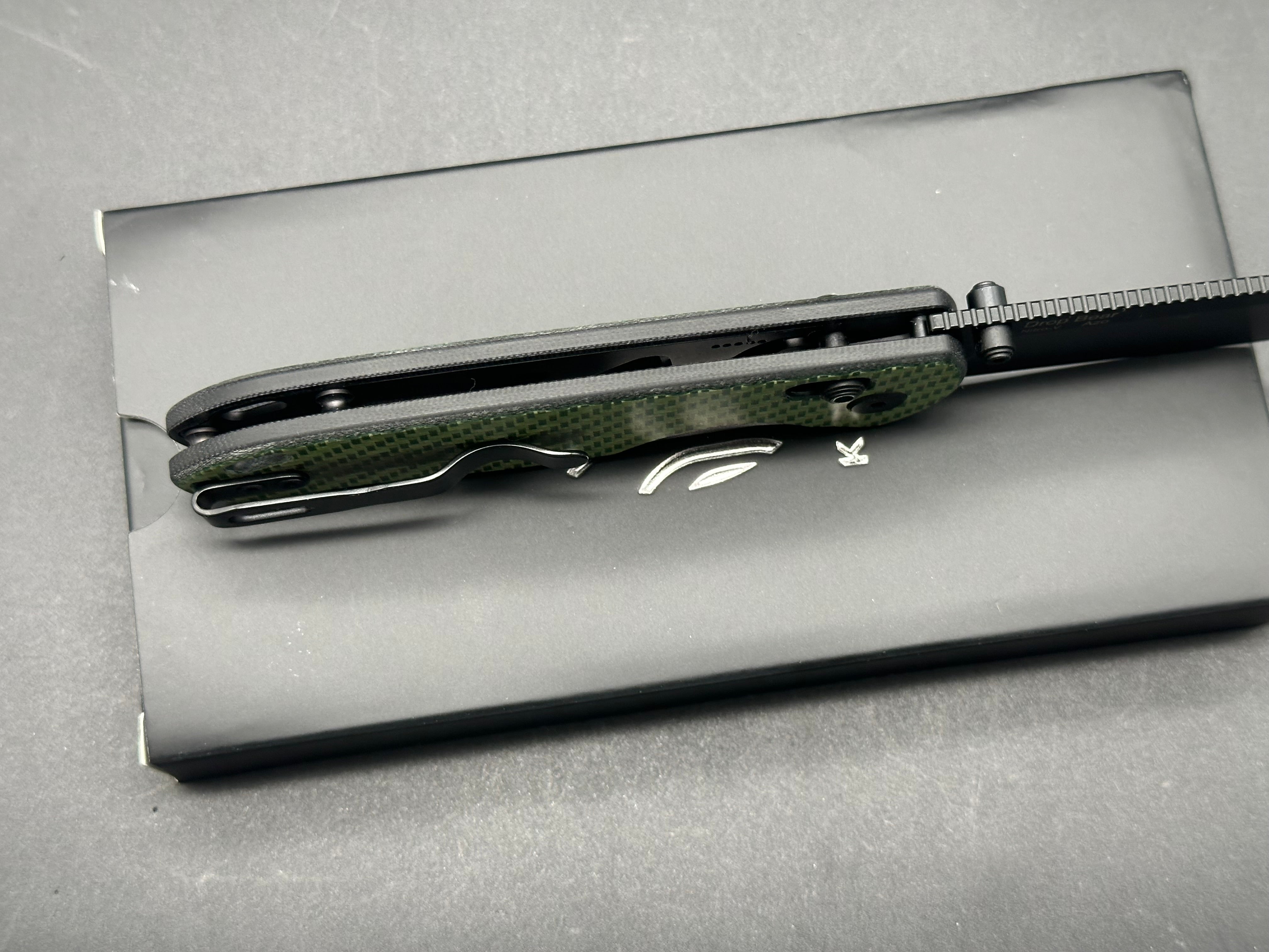 KIZER DROP BEAR Folding Pocket Knife - Green Carbon Fiber Handle, NITRO-V Steel Blade, Black Plain Edge - EDC, Camping, Hiking & Outdoor Survival Tool