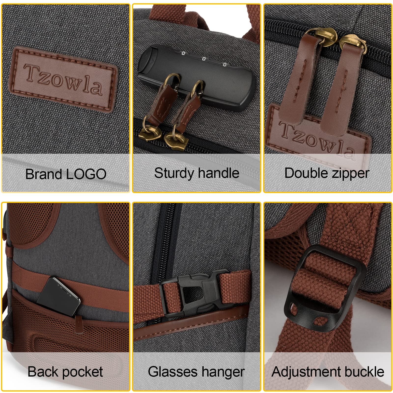 Tzowla Anti-Theft Laptop Backpack for Men & Women - 15.6 Inch USB Charging College Bookbag with Lock - Durable Canvas Rucksack for School, Work & Travel - Dark Grey | Perfect for Commuting, Business Trips & Campus Life