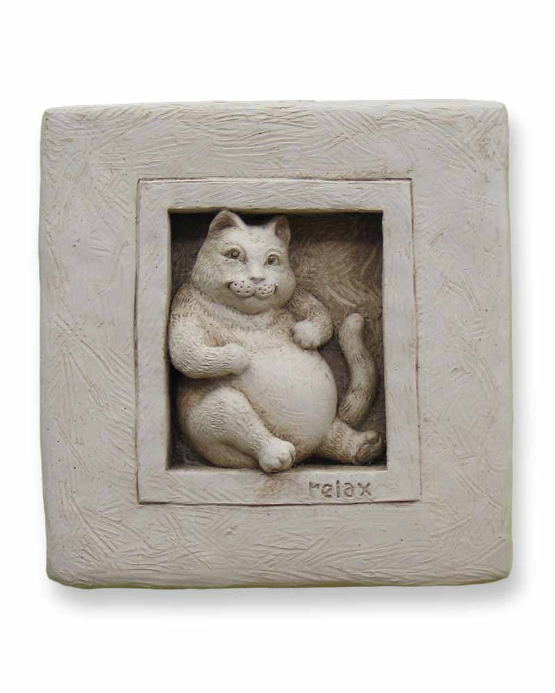 Carruth Studio Cast Stone Wall Hanging 'Purrfectly Relaxed' Cat Sculpture #1200A - Perfect for Home Decor, Living Room, Bedroom & Garden Wall Art