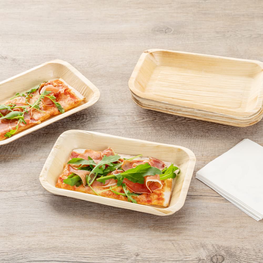 Restaurantware Indo 9.3 x 6.3 Inch Rectangle Palm Leaf Plates - 100 Pack Eco-Friendly, Microwavable & Freezable Areca Palm Leaf Dinner Plates for Hot & Cold Foods | Perfect for Parties, Picnics, Catering & Sustainable Dining