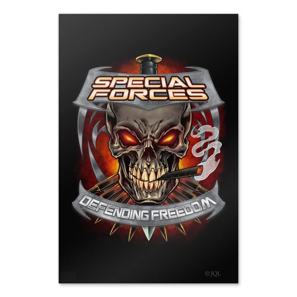 Special Forces Defending Freedom Skull & Bullets Wall Art Poster - Military Home Decor for Man Cave, Office & Bedroom