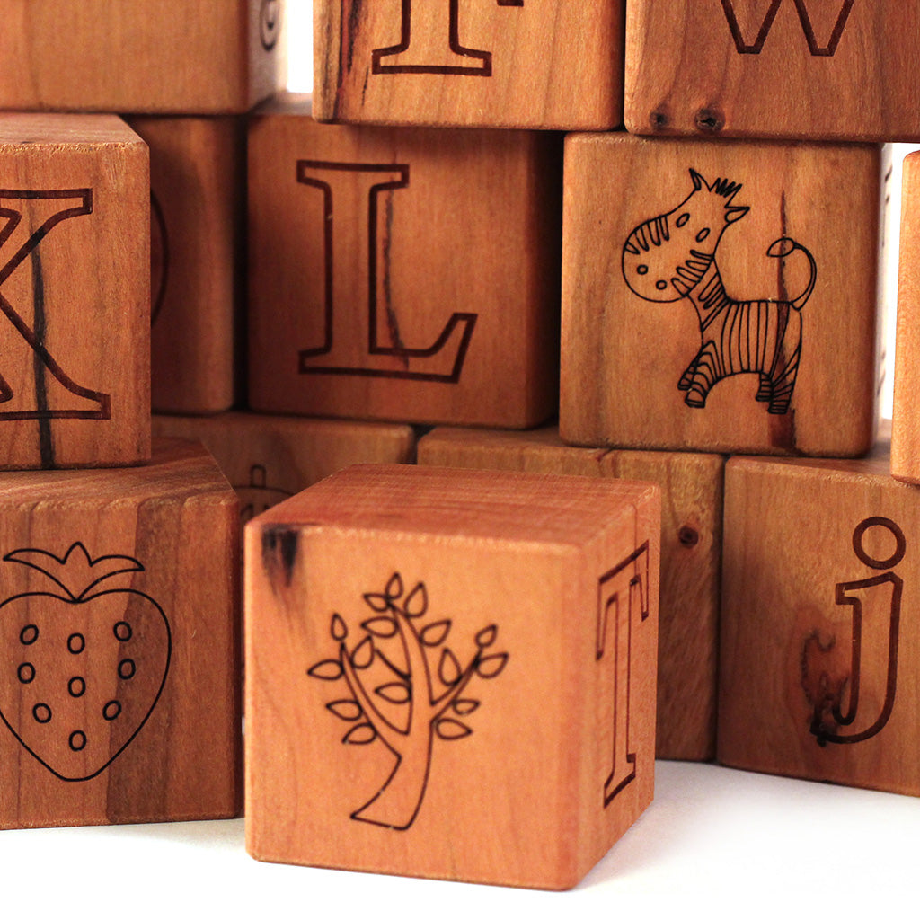 Imperfect Picture Alphabet Blocks - Wooden ABC Learning Toys for Toddlers, Educational Building Blocks for Kids - Perfect for Preschool Learning & Playroom Decor