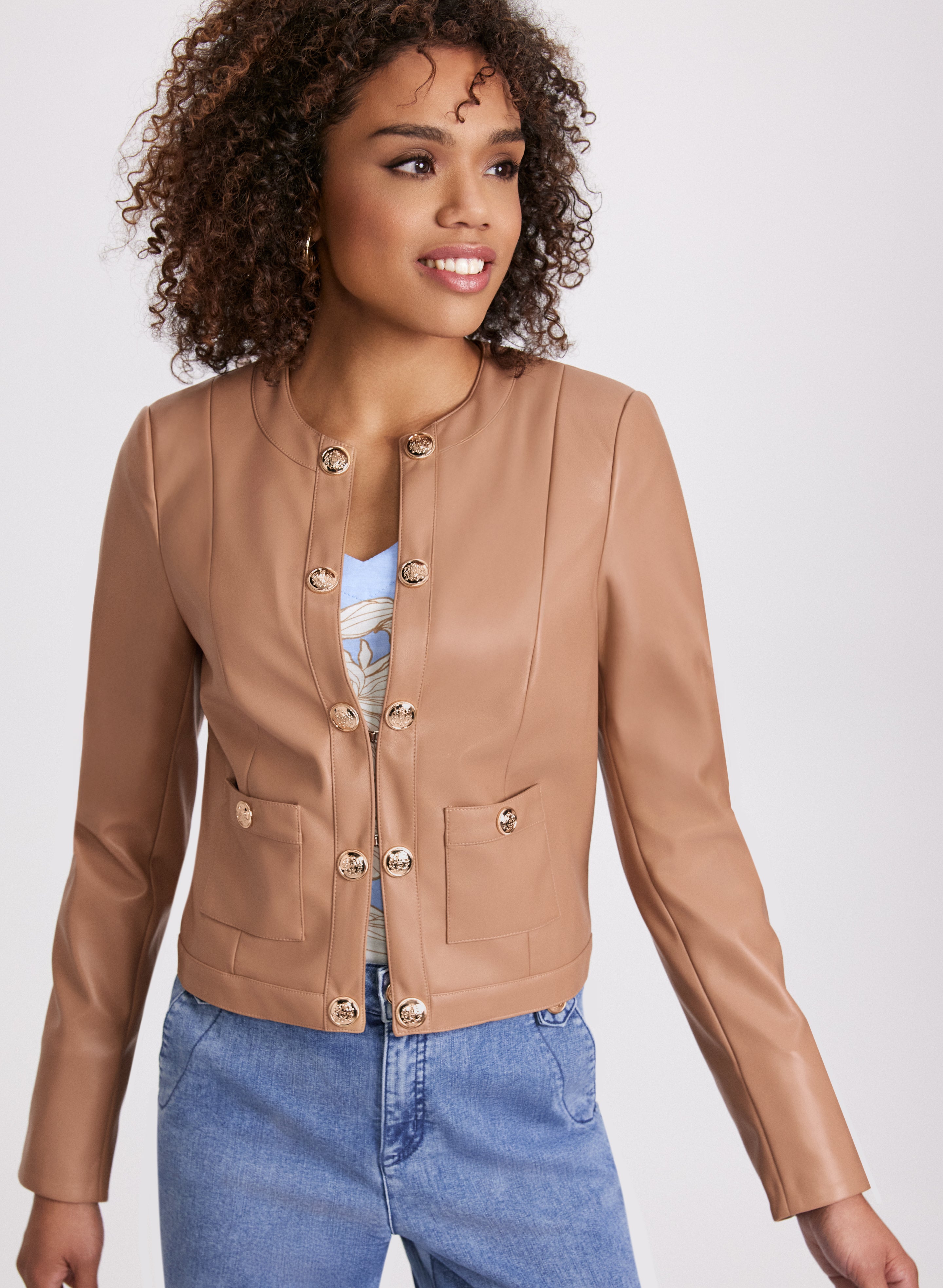 Vegan Leather Jacket for Women - Stylish Collarless Faux Leather Jacket - Perfect for Casual Outfits, Date Nights & Fall Layering