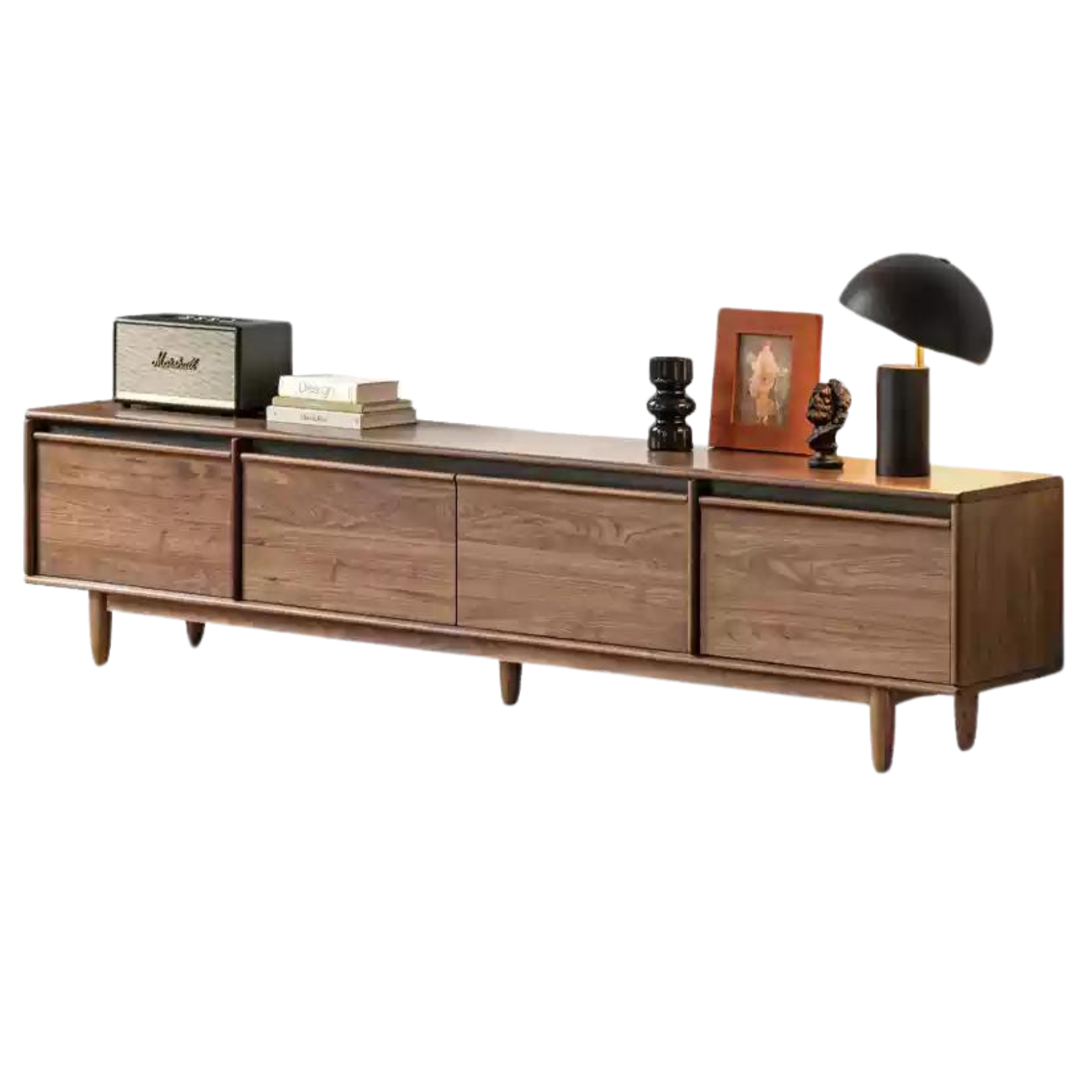 Premium Black Walnut & Ash Solid Wood TV Stand with Skeleton Line Design - Modern Entertainment Center for Living Room, Bedroom, and Home Theater Setup