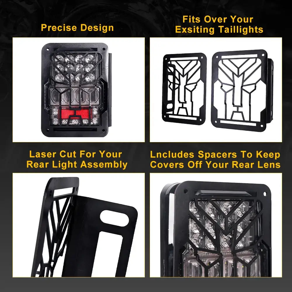 4D LED Taillight Guard for 2007-2018 Jeep Wrangler JK/JKU - Aluminum Alloy Protection with Bright Lighting - Perfect for Off-Roading & Night Driving