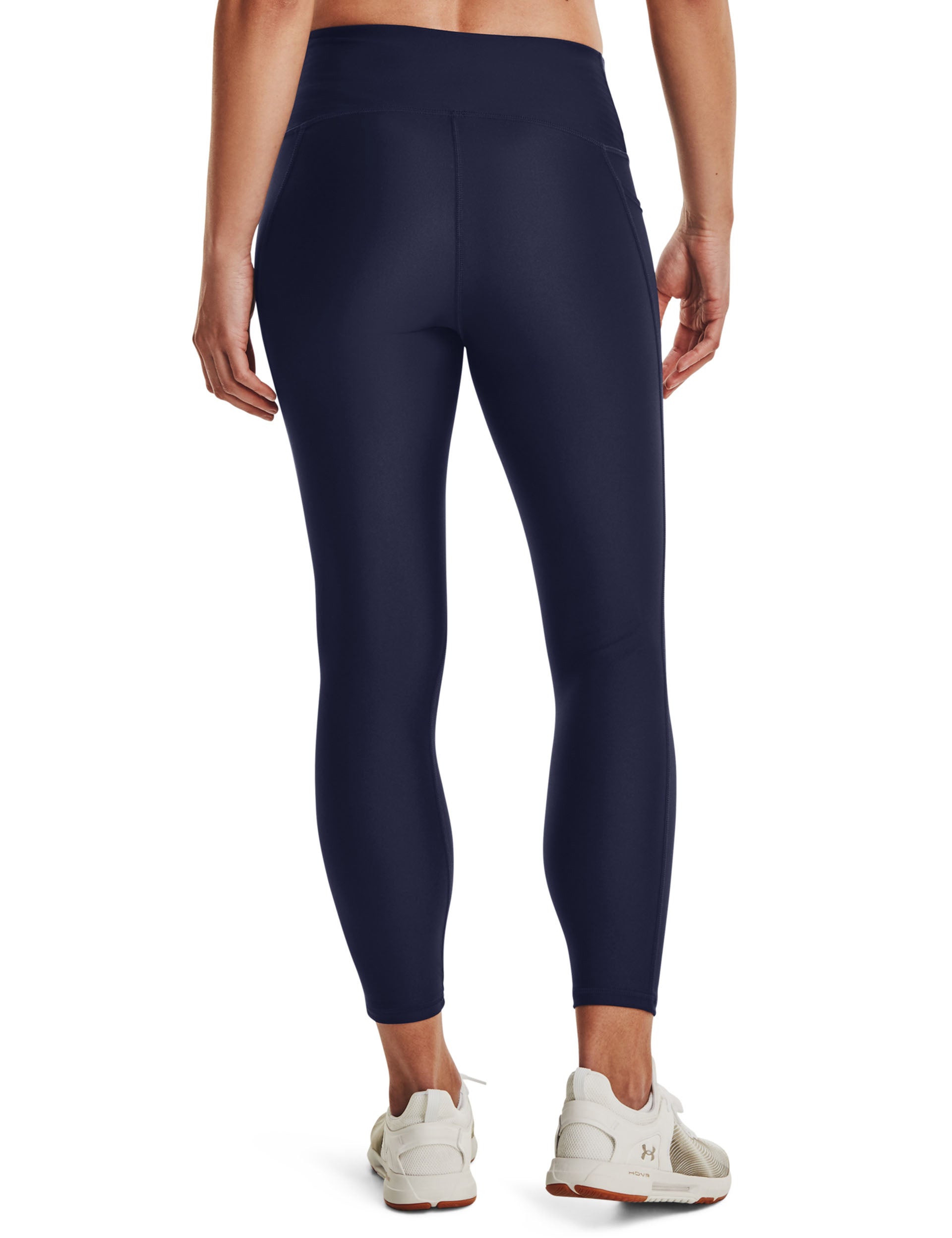 HeatGear Armour No Slip Waistband Ankle Leggings for Women - Midnight Navy/White - High Performance Workout Leggings for Running, Yoga & Gym