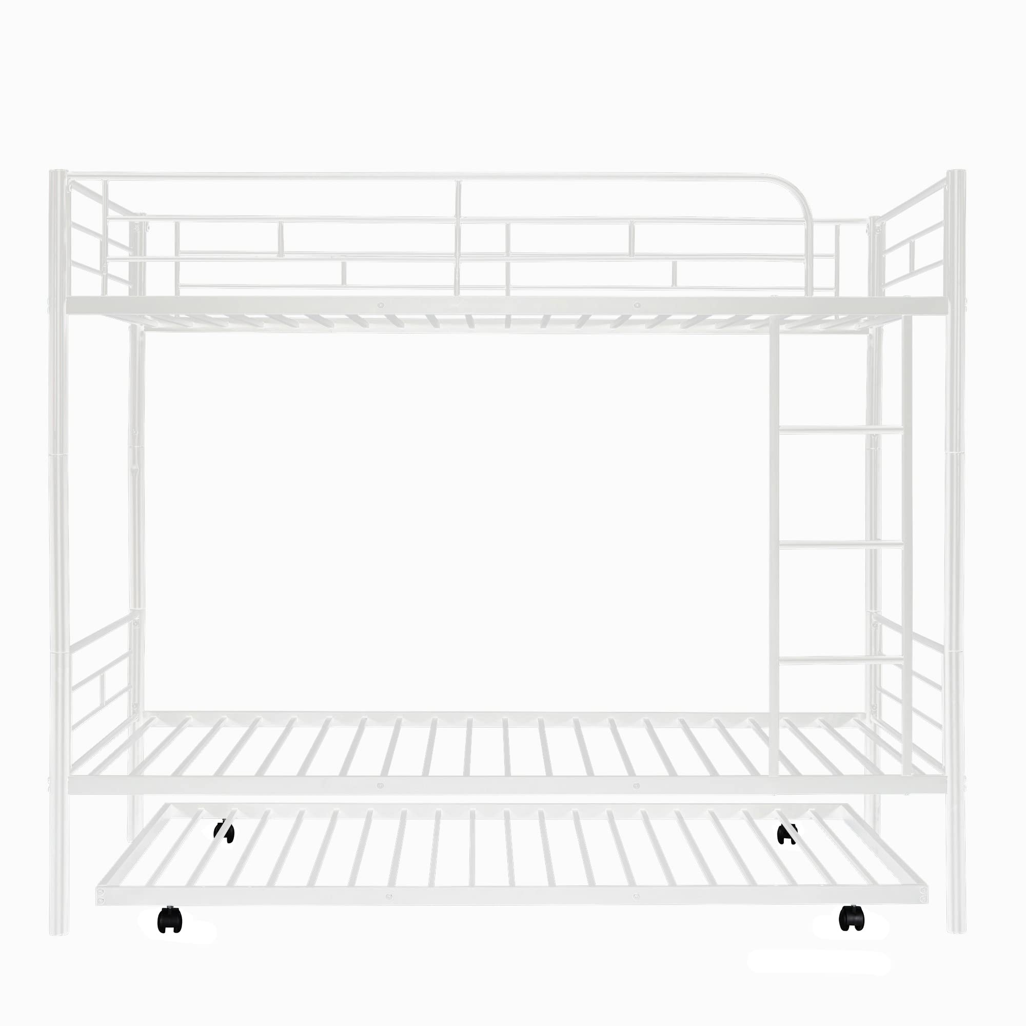 Harper & Bright Designs Twin Over Twin Metal Bunk Bed with Trundle - Heavy Duty Steel Frame for Kids, Teens & Adults - Space Saving White Bunk Bed for Small Rooms, Guest Rooms & Dormitories
