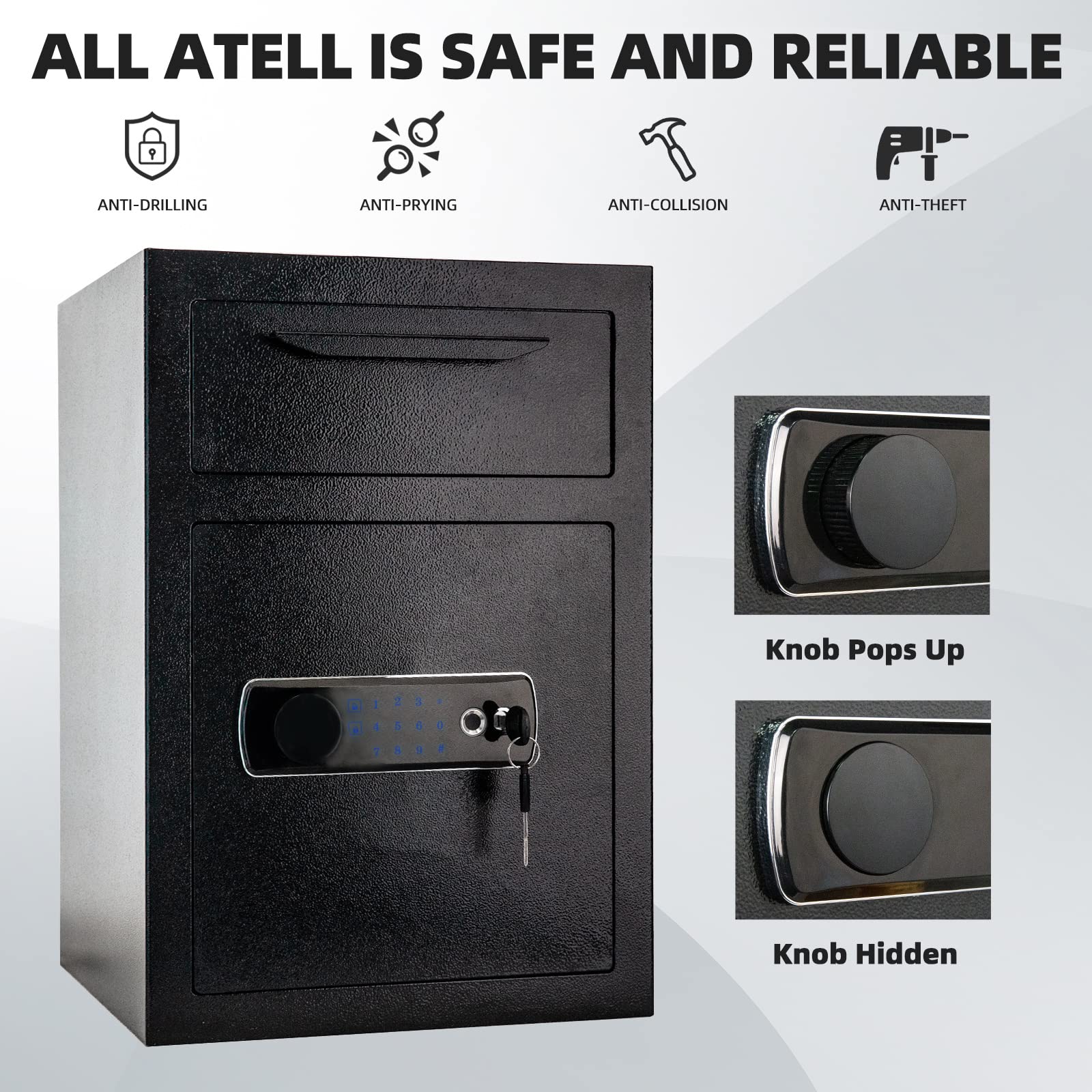 2.5 Cubic Foot Biometric Fingerprint Safe Box with Digital Touch Screen Keypad - Secure Drop Slot & Front Loading Design for Cash, Valuables & Mail - Ideal for Business Security, Home Office & Retail Use