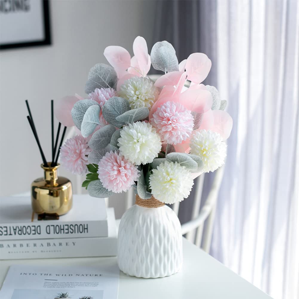 HOMEHIGH Artificial White Hydrangea Silk Flowers in Ceramic Vase - Fake Floral Arrangement for Wedding, Party & Home Decor - Perfect for Centerpieces, Table Decorations and Living Room Accents
