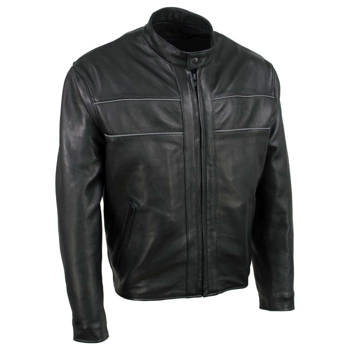Milwaukee MLJKM5003 Men's Black Premium Leather Motorcycle Jacket - USA Made, Reflective Piping for Safety | Perfect for Cruiser Riders & Long-Distance Touring