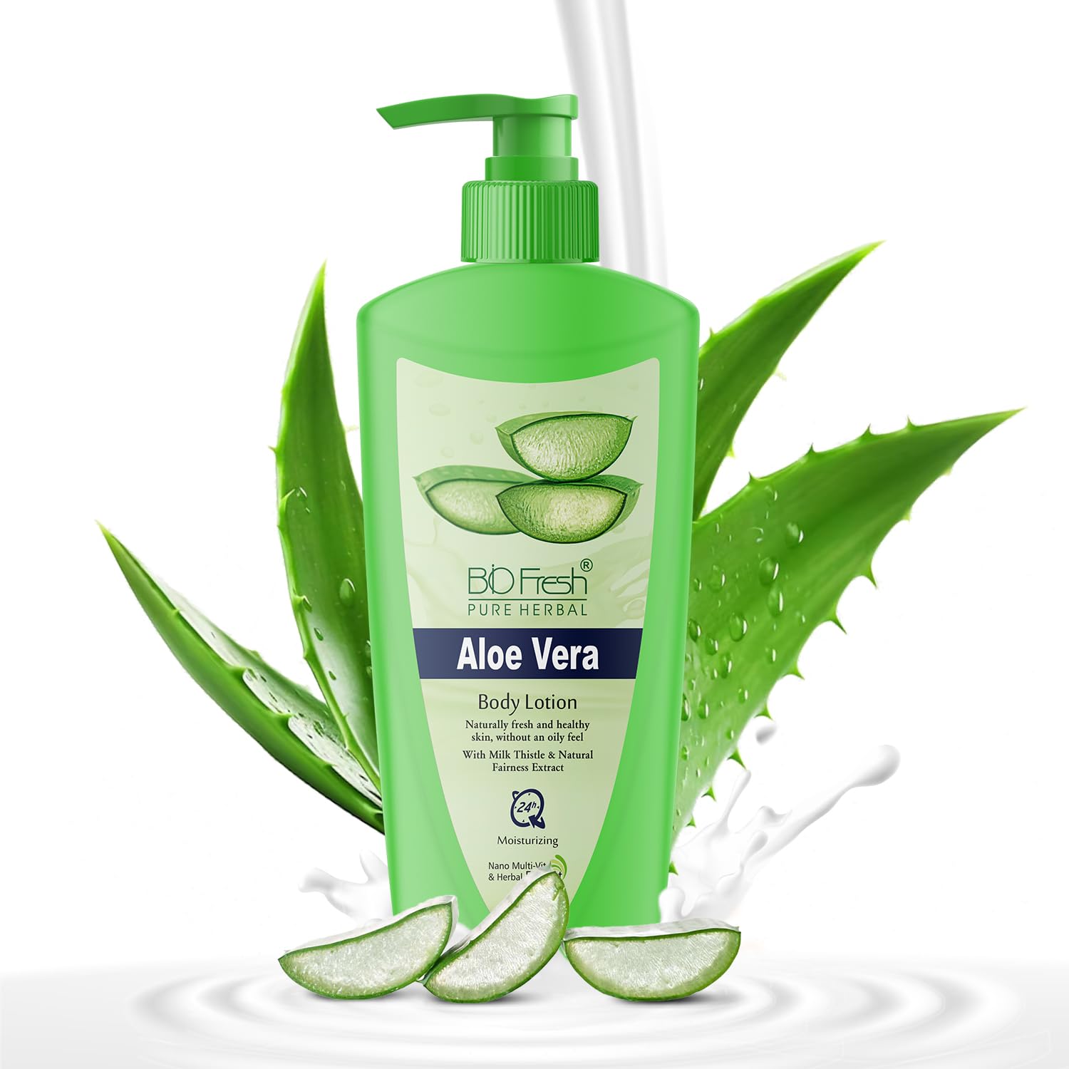BIOFRESH HERBALS 24-Hour Moisturizing Aloe Vera Body Lotion for Dry Skin - Lightweight, Non-Greasy Winter Skin Care Cream (300ml) - Perfect for Daily Hydration & Sensitive Skin Care Routine