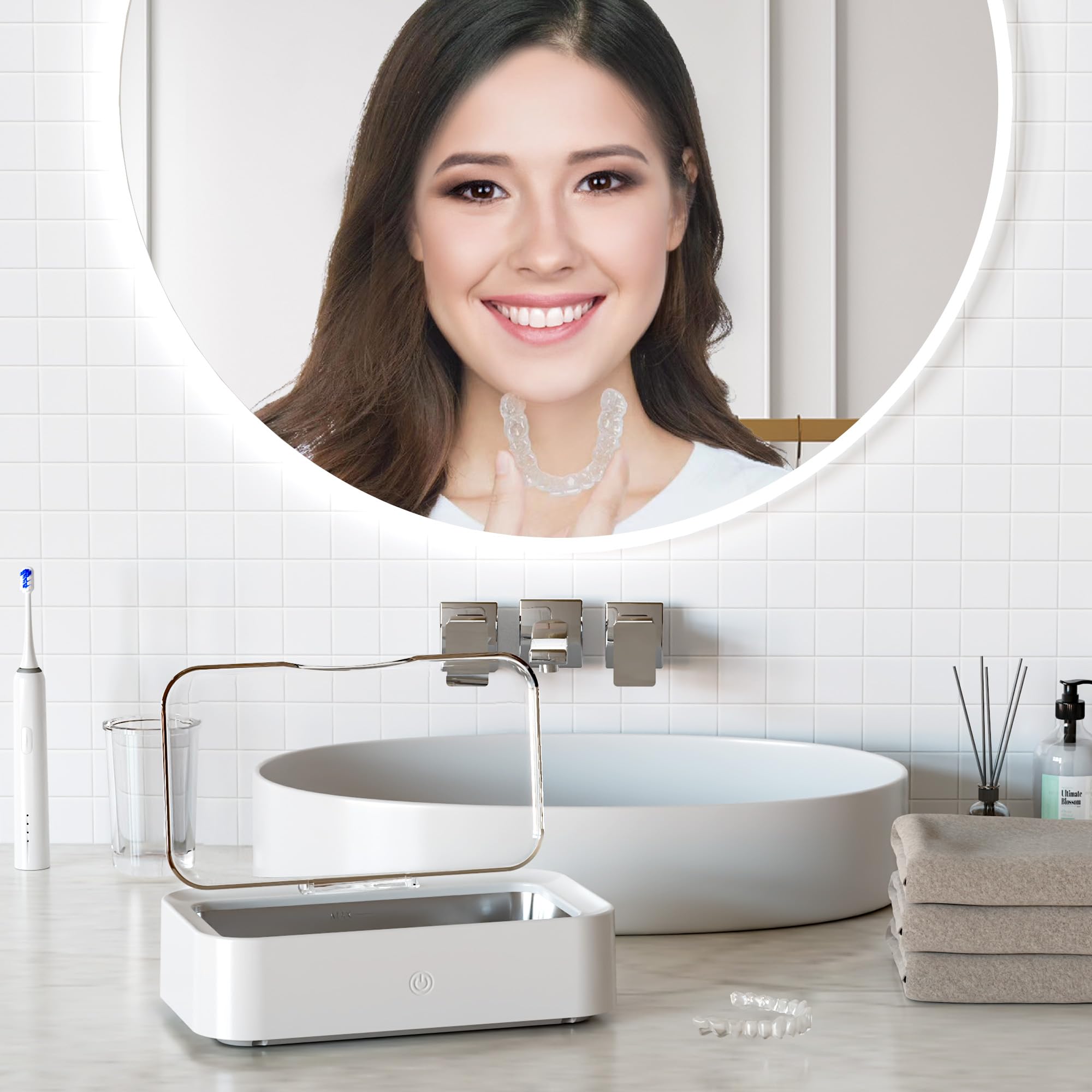 Kunphy 600ml Ultrasonic Jewelry Cleaner - 46KHz Electric Cleaning Machine for Watches, Rings, Earrings, Chains, Glasses, Makeup Brushes, Dentures, Retainers & Braces | Perfect for Jewelry Care, Eyewear Cleaning & Dental Appliance Maintenance