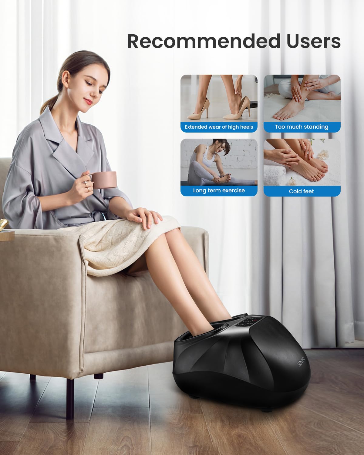 RENPHO Shiatsu Foot Massager Machine with Heat - 2025 Upgraded Deep Kneading for Neuropathy & Plantar Fasciitis Pain Relief, FSA/HSA Eligible, Wireless Remote Control - Perfect for Home/Office Use & Mother's Day Gifts (Fits Up to Men's Size 14)