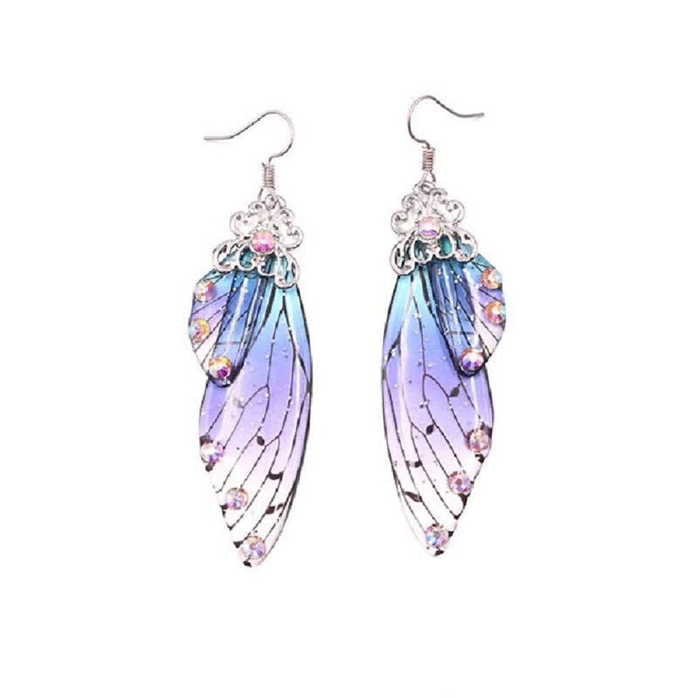 Vibrant Multicolored Butterfly Wing Hook Earrings - Elegant Acrylic Insect Drop Earrings with Crystal Accents for Women | Perfect for Parties, Weddings & Boho Fashion