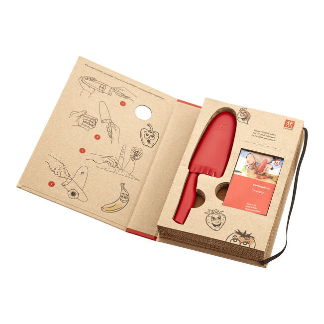 Zwilling Twinny 4 Kids Chef Knife - Safe Cooking Knife for Children with Red Handle & Protective Cover | Perfect for Junior Chefs & Cooking Classes