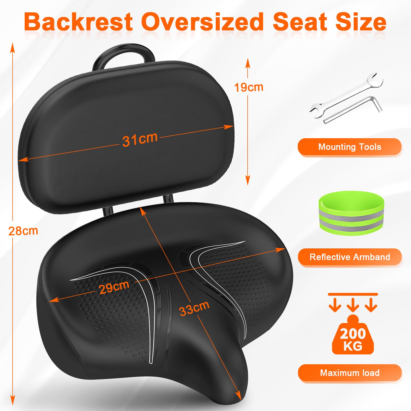 **BLUEWIND Oversized Bike Seat - Wide Comfortable Bicycle Saddle with Backrest for Electric, Exercise & Stationary Bikes - Universal Fit for Men & Women - Perfect for Long Rides, Commuting & Indoor Cycling**