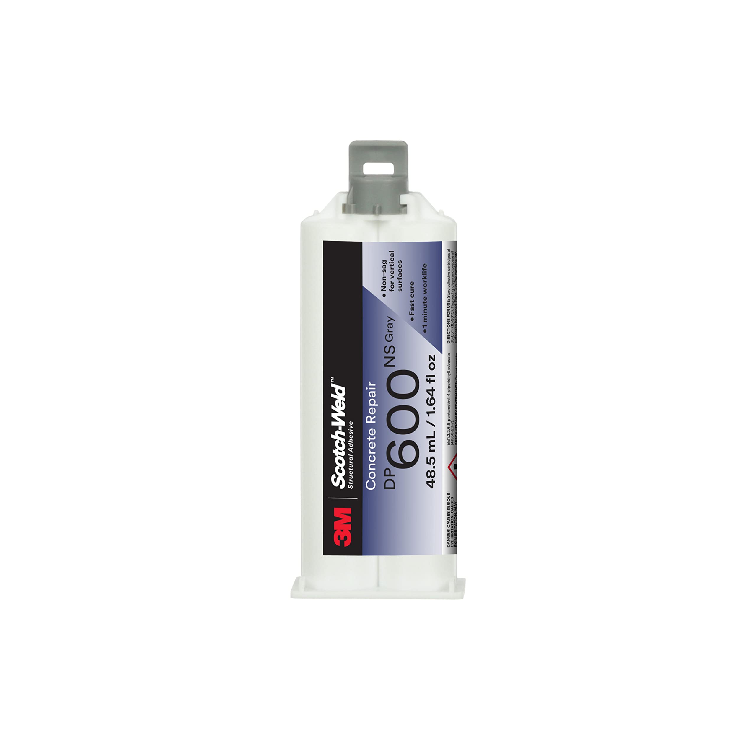 3M Scotch-Weld DP600NS Non-Sag Concrete Repair Epoxy - Gray, 48.5mL Duo-Pak (12-Pack Case) - Perfect for Fixing Cracks in Driveways, Basements & Industrial Floors
