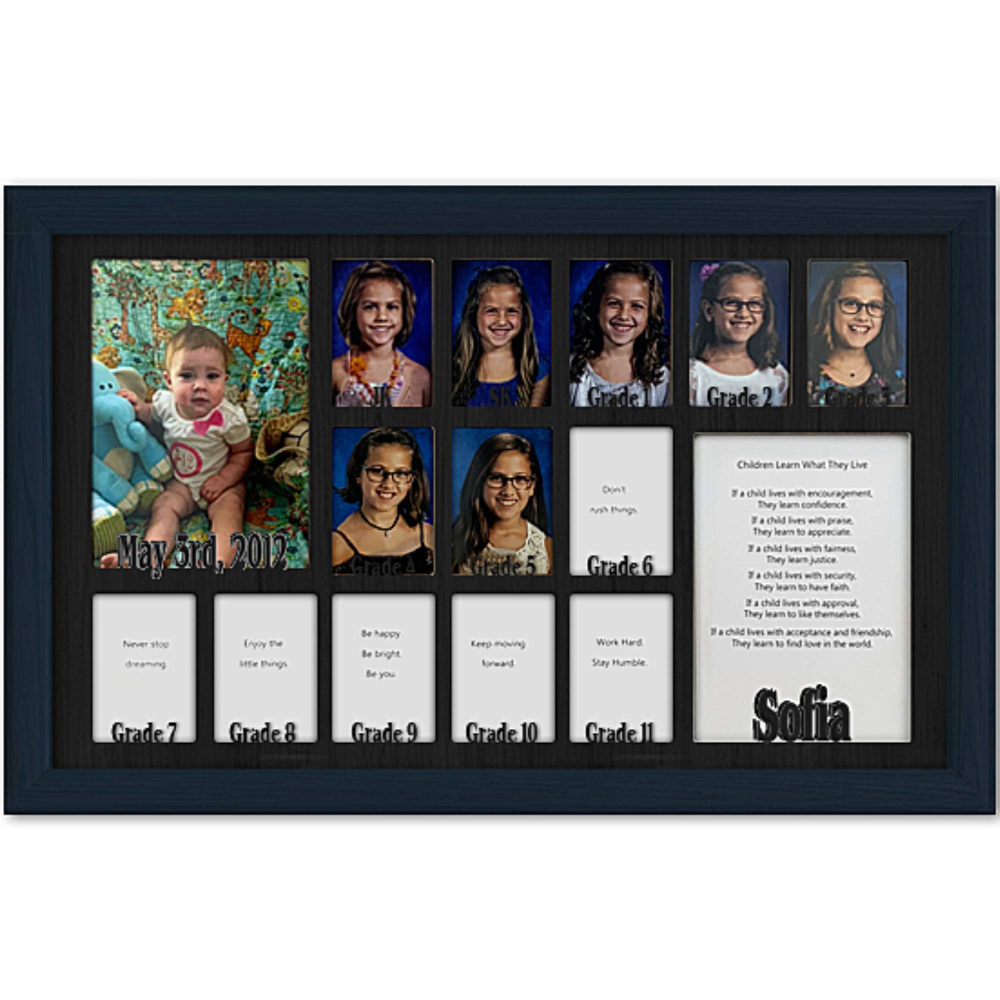Personalized Northland School-Years Picture Frame - Custom Name, Holds Twelve 2.5x3.5 & 5x7 Photos - Navy Frame with Black Mat - Perfect for JK SK to Graduation Memories | Ideal for Nursery, Classroom Decor & Gift Giving