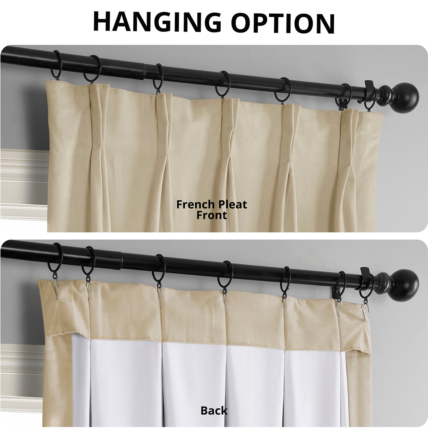 Premium Blackout Curtains with French Pleat - Thermal Insulated Velvet Drapes for Bedroom & Living Room - Noise Reducing Window Treatments (Neutral Color)