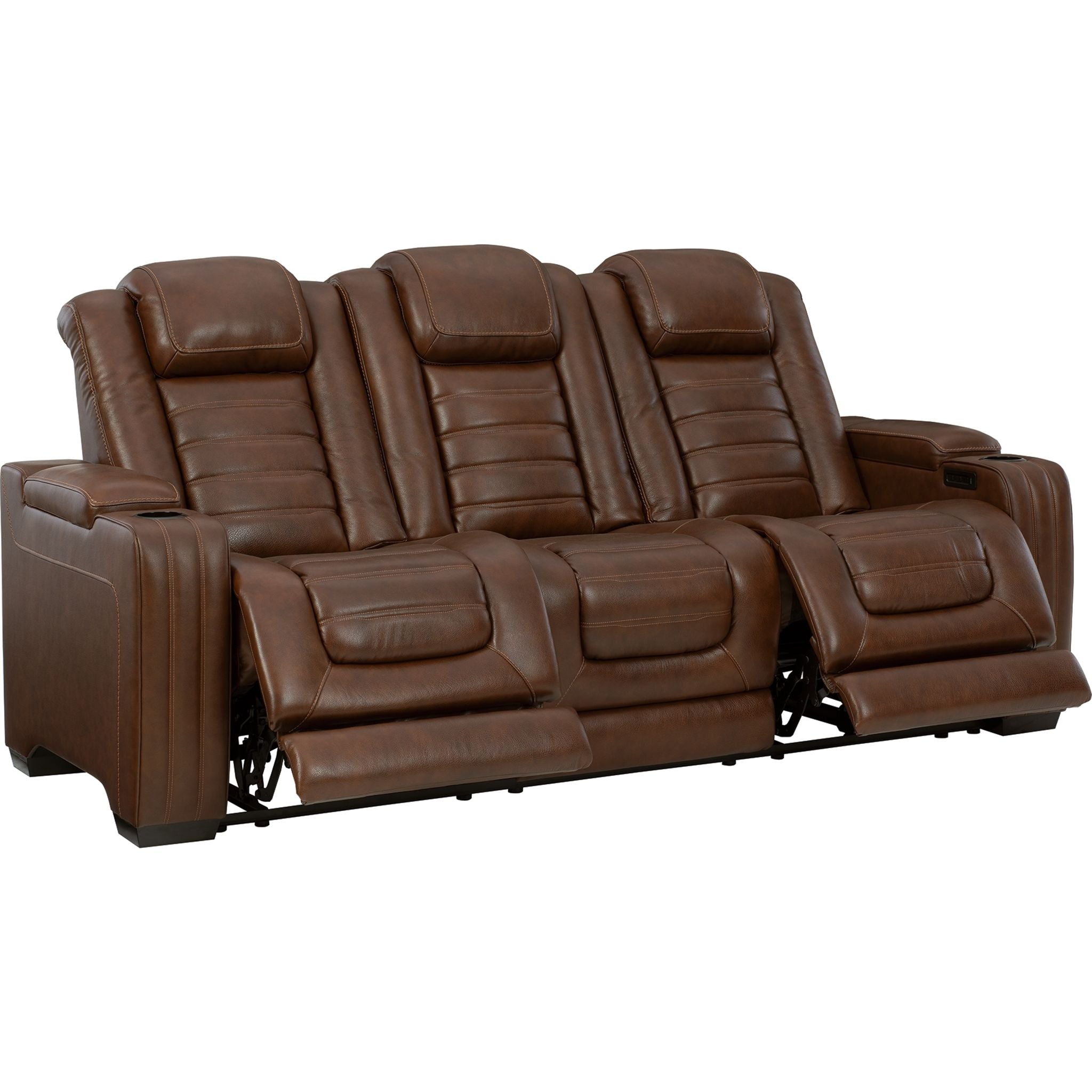 Power Reclining Sofa with USB Ports - Chocolate Brown Leather - Modern Living Room Furniture for Home Theater & Relaxation