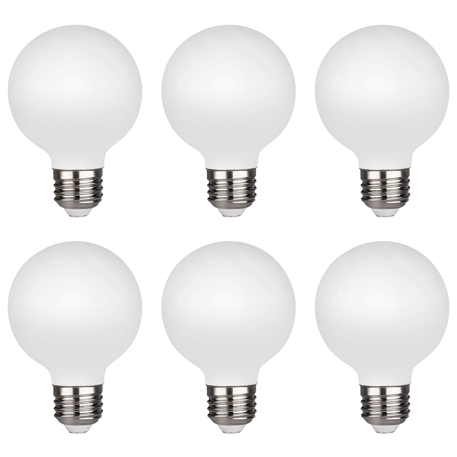 KGC LED Edison Globe Light Bulbs - Warm White 2700K, 90 CRI, Dimmable G25/G80 Filament Bulbs (5W=40W) - Milky Glass for Bathroom Vanity, Bedroom, Living Room & Restaurant Decor - Energy Efficient Vintage Lighting - Pack of 6