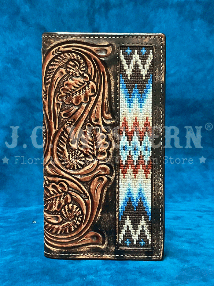 Handcrafted Genuine Leather Rodeo Wallet for Men - 3D Scroll Embroidery & Inlay Design, Brown - Perfect for Western Style, Cowboy Gifts, and Everyday Carry