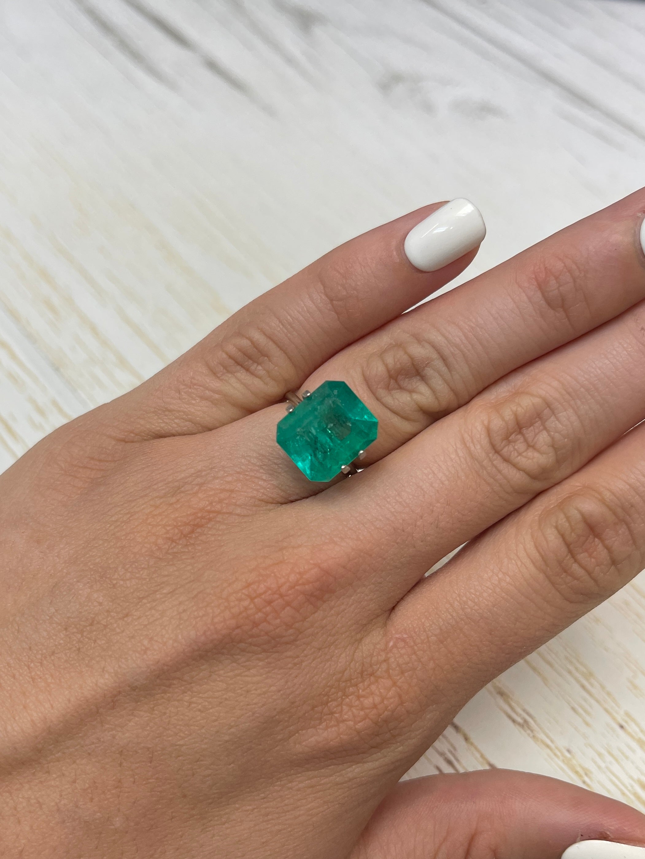 7.39 Carat 14x12mm Bluish Green Emerald Cut Loose Colombian Emerald Gemstone for Jewelry Making - Engagement Rings, Necklaces & Earrings