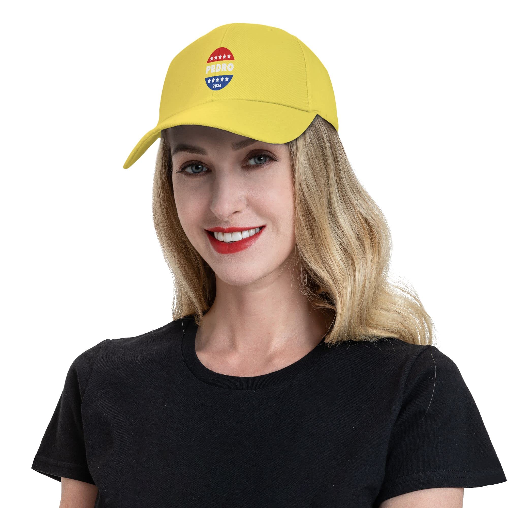 Vote Pedro 2024 Unisex Baseball Trucker Cap - Yellow Snapback Hat for Fishing, Outdoor & Political Campaigns