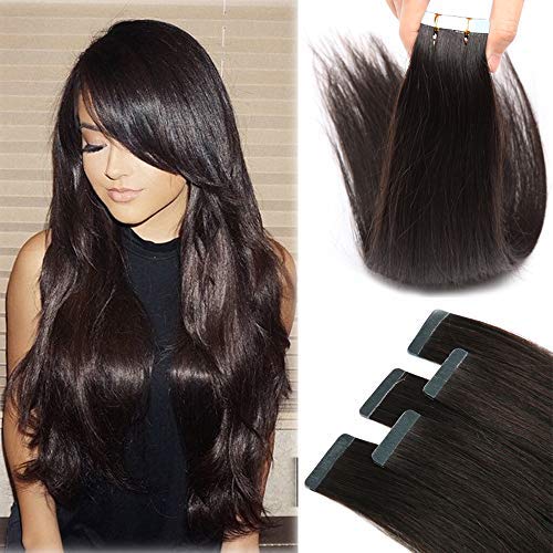 Benehair Remy Tape in Hair Extensions 100% Human Hair - Dark Brown #2, Seamless Skin Weft, 24 Inch Straight Hair, 40pcs/100g - Perfect for Daily Wear, Parties & Special Occasions