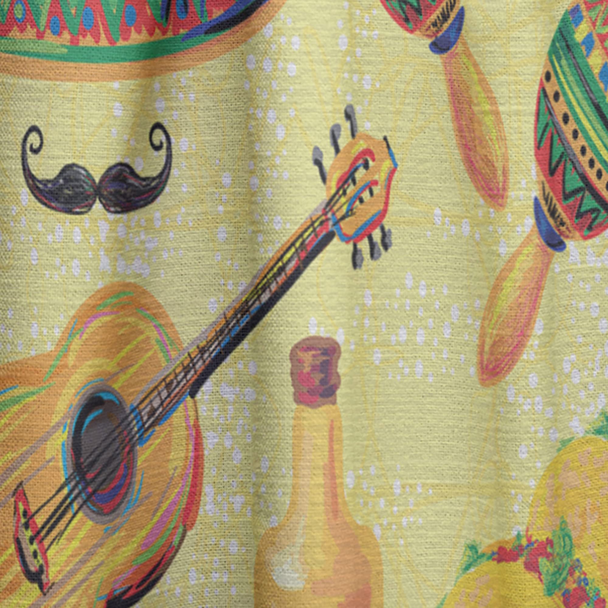 DesignQ Thermal Insulated Blackout Curtains - Mexican Music Pattern Single Panel (52x108 inches) for Bedroom & Living Room - Soundproof & Energy Efficient Window Drapes for Home Decor, Party, and Studio Use