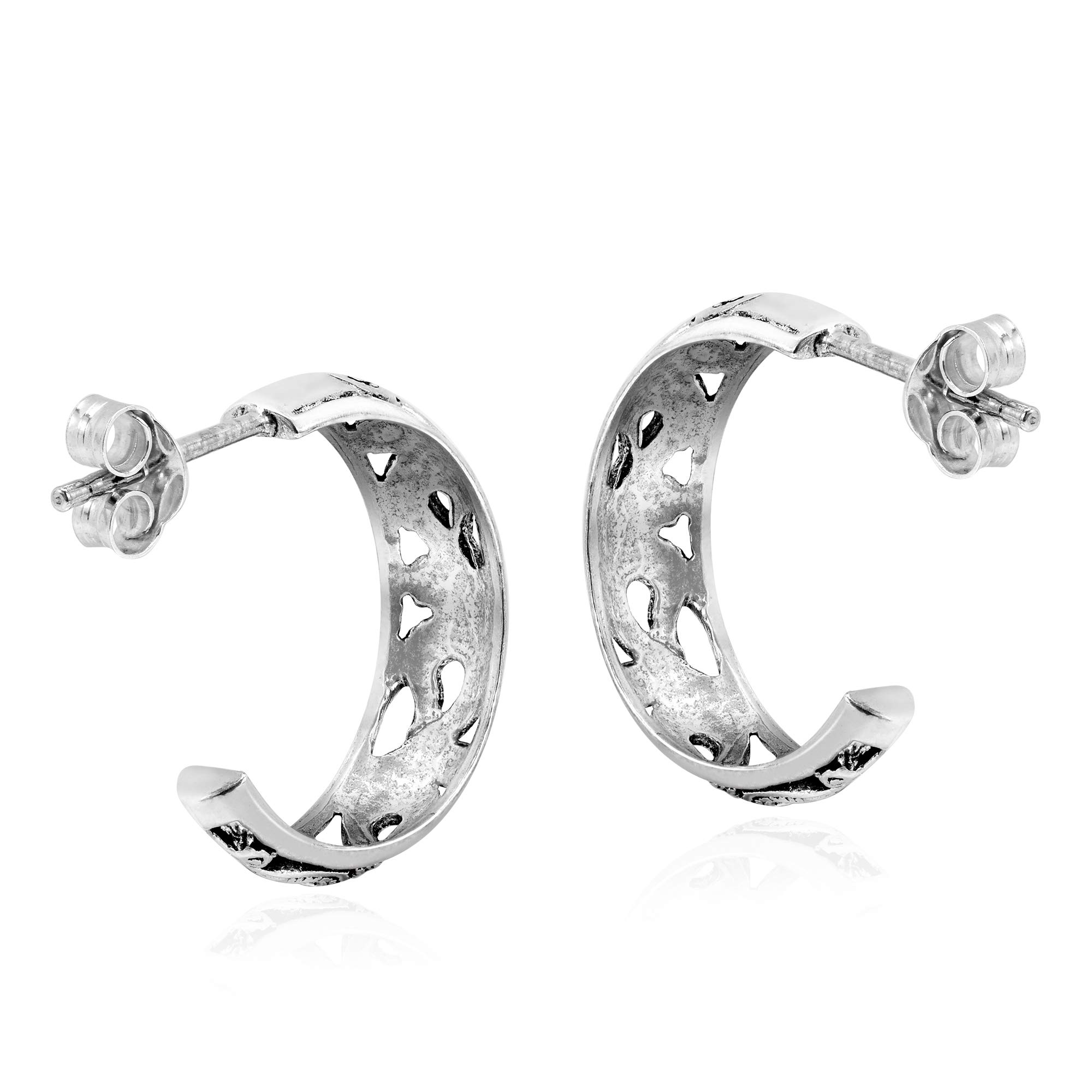 AeraVida .925 Sterling Silver Half Hoop Stud Earrings with Enchanting Swirls - Crescent Moon Design for Women | Elegant Hoop Earrings for Everyday Wear, Date Night & Special Occasions