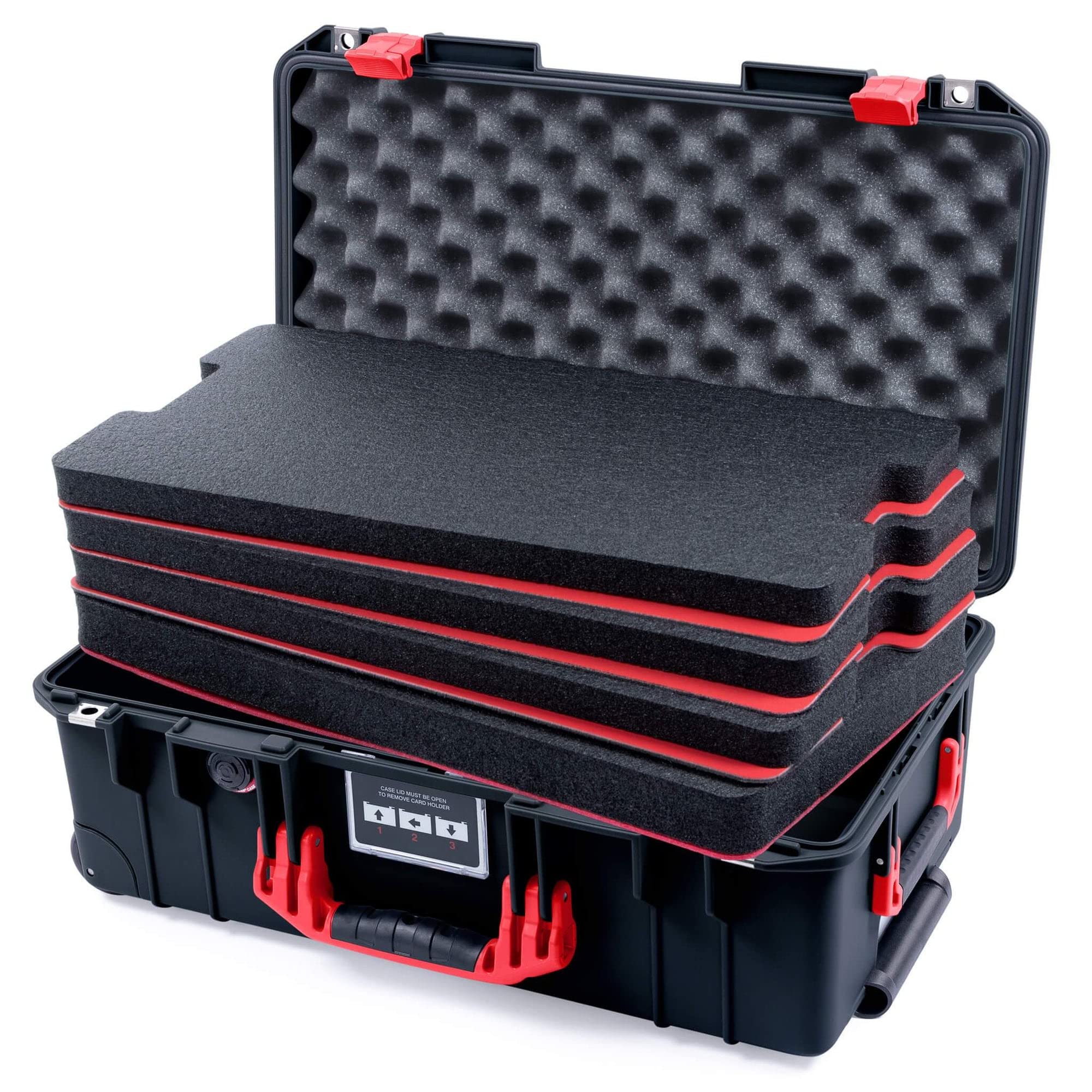 Pelican 1535 Air Case with Red Handles & Latches - Waterproof Protective Hard Case with Customizable Tool Control Foam Inserts (Black) - Ideal for Travel, Photography Equipment & Professional Gear Storage