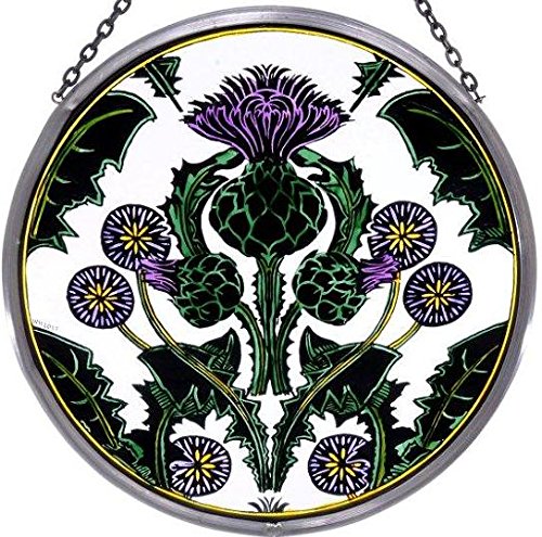 Hand Painted Thistle Stained Glass Sun Catcher - Home & Garden Decor