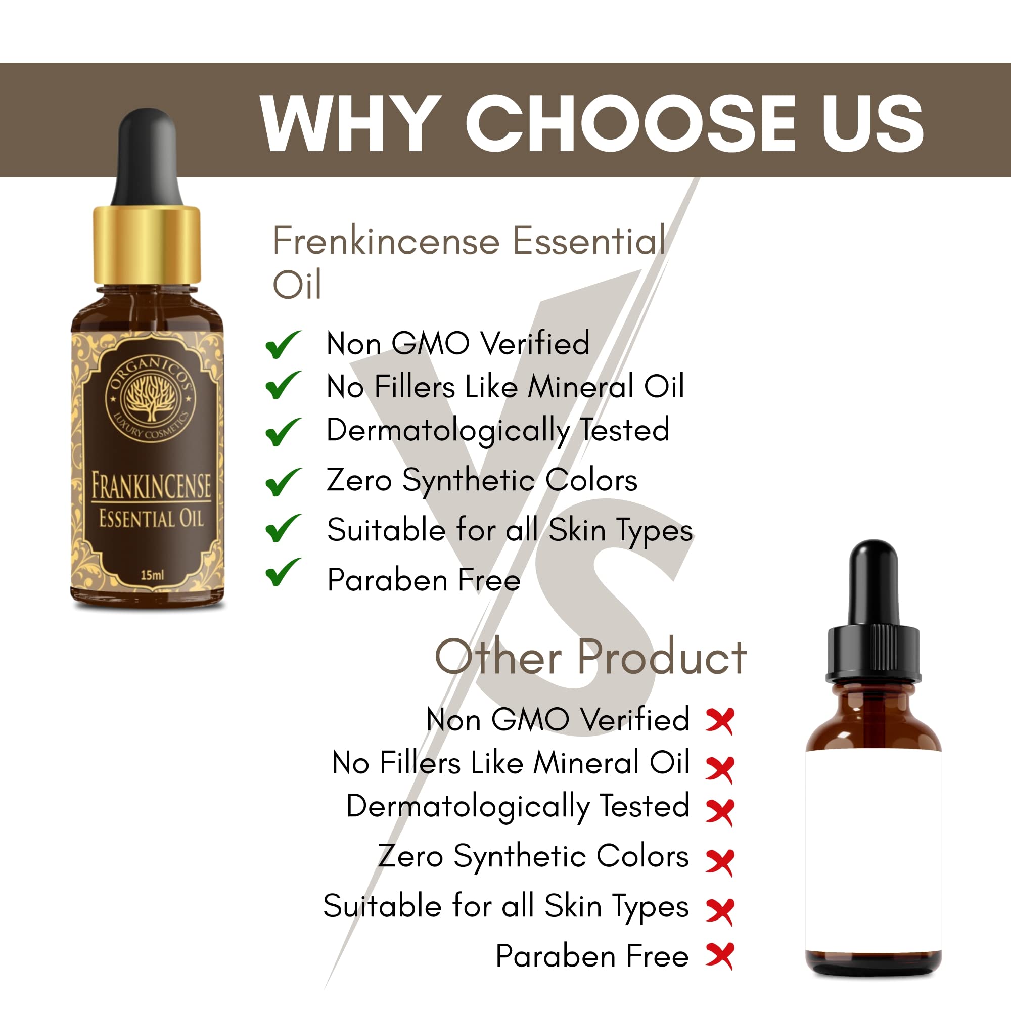 Organic Frankincense Essential Oil for Face & Skin - 100% Pure, Natural, Undiluted - Promotes Clear Glowing Skin, Anti-Aging, Wrinkle Reduction & Hair Care - 15ml - Perfect for Aromatherapy, Massage & DIY Beauty Recipes