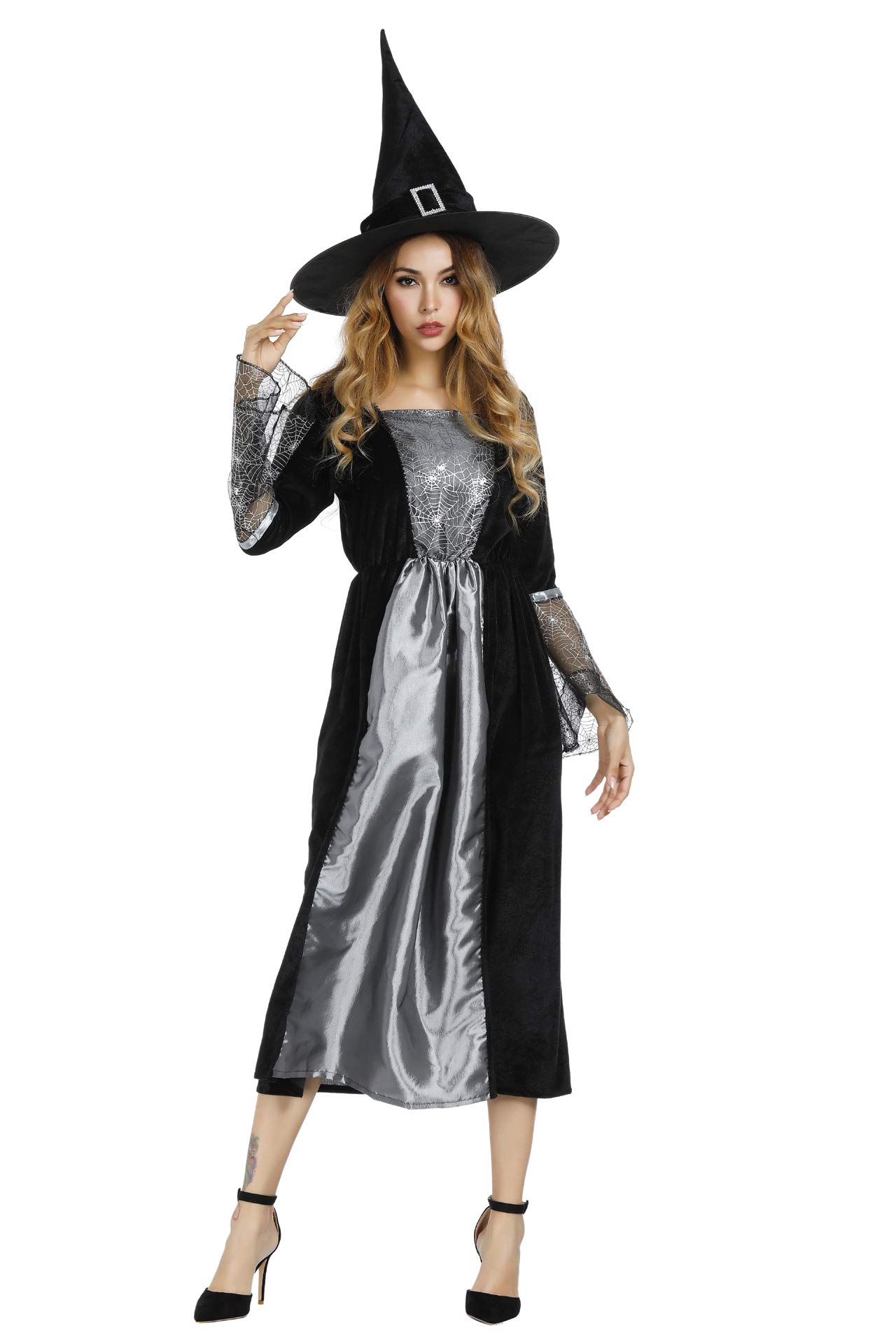 Grebrafan Women's Gothic Witch Costume - Elegant Halloween Outfit for Parties & Cosplay | Perfect for Halloween, Witch-Themed Events & Gothic Fashion