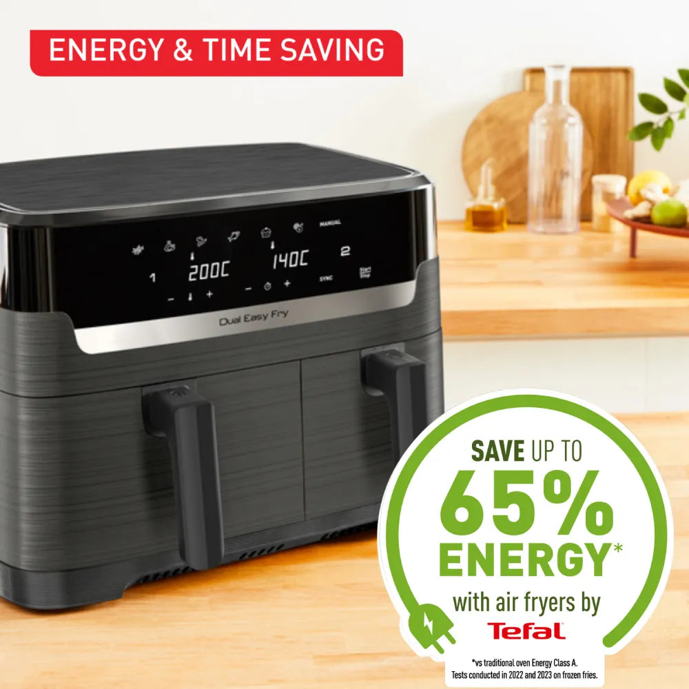 Tefal Dual Easy Fry Essential XXL Air Fryer EY901H - 5.2L Large Capacity, 2000W, Oil-Free Healthy Cooking for Family, Perfect for Fries, Chicken, and Vegetables