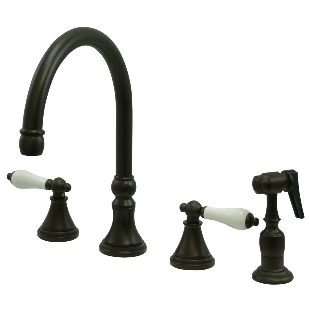Elements of Design ES2795PLBS 8-Inch Deck Mount Kitchen Faucet with Brass Sprayer in Oil Rubbed Bronze - Perfect for Modern Farmhouse & Rustic Kitchen Renovations
